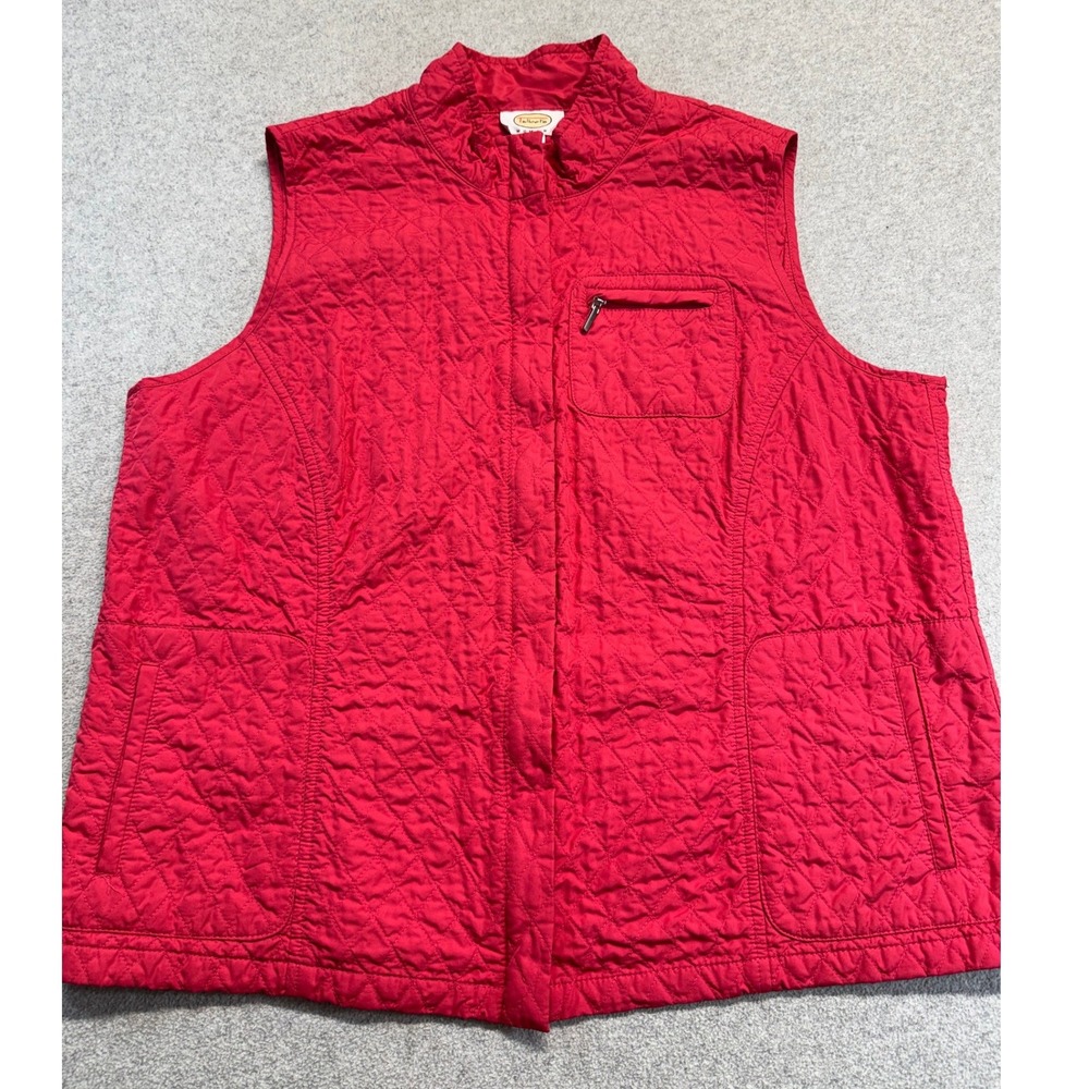 Talbots Quilted‎ Vest Womens 1X Red Snap Front Mock Neck Lightweight Classic
